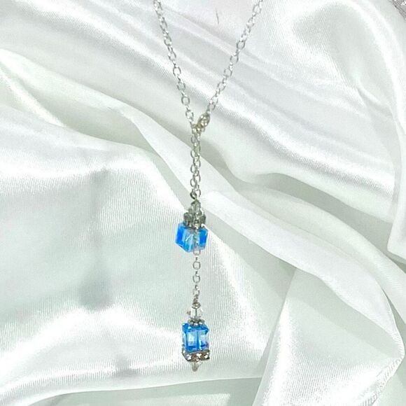 AIC# Sterling & Ice Blue Crystal Necklace - Picture 6 of 11
